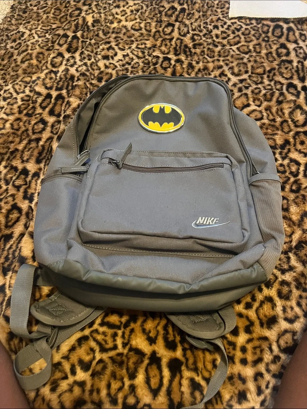 Nike Gray Men's Backpack with Yellow Batman Patch
